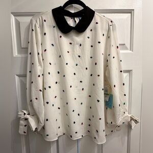 CeCe Black and White Blouse with Polka Dots